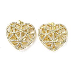 Real 18K Gold Plated Rack Plating Brass Micro Pave Clear Cubic Zirconia Pendants, with Jump Ring, Long-Lasting Plated, Lead Free & Cadmium Free & Nickel Free, Heart, Real 18K Gold Plated, 26x25x6.5mm, Hole: 3.4mm