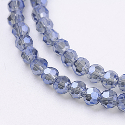 Blue Electroplate Glass Beads Strands, Faceted(32 Facets) Round, Blue, 3mm, Hole: 1mm, about 100pcs/strand, 11.5 inch
