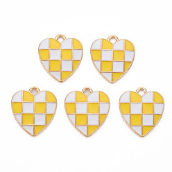 Золотистый Подвески из эмали и сплава, без кадмия и без свинца, золотой свет, сердце, клетчатые подвески, золотые, 17.5x15.5x1.5 мм, отверстие : 1.8 мм