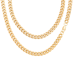 Настоящее золото 18K 2шт 7мм нержавеющая сталь кубинские звенья цепи ожерелья для женщин мужчин, реальный 18 k позолоченный, 19.69 дюйм (50 см)