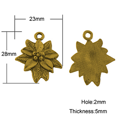 Античное Золото Сплавочные подвески тибетского стиля, без свинца и без кадмия, пуансеттия, на Рождество, античное золото , 28x23x5 мм, отверстие : 2 мм