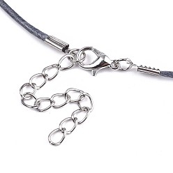 Slate Blue Waxed Cotton Cord Necklace Making, with Alloy Lobster Claw Clasps and Iron End Chains, Platinum, Slate Blue, 17.12 inch(43.5cm), 1.5mm