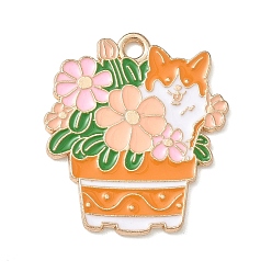 Цветок Небольшое растение в горшке с подвесками из эмалевого сплава в виде собаки, золотые, цветок, 25.5x22x1.5 мм, отверстие : 2 мм