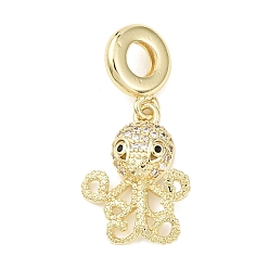 Squid Подвески-шармы с изображением морских животных из латуни с микропаве из прозрачных кубических цирконий, подвески с большими отверстиями в океанской тематике, реальный 18 k позолоченный, кальмар, 31 мм, отверстие : 4.7 мм