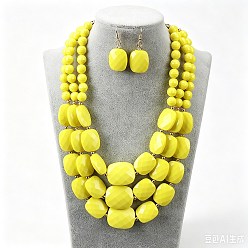 Yellow Bohemian Style Acrylic Faceted Rectangle Graduated Beaded 3 Layer Necklaces for Women, Yellow, 16.14~16.54 inch(41~42cm)