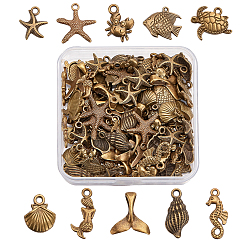 Mixed Shapes 100 шт. 10 стили подвески из сплава в тибетском стиле серии Ocean, разнообразные, 12~26x9~21x2~4 мм, отверстие : 1.5~2 мм