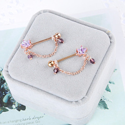 Средний Фиолетовый 316l хирургические стремена из нержавеющей стали с кубическим цирконием для сосков, розовое золото , средне фиолетовый, 16 мм, стержень: 1.6 мм