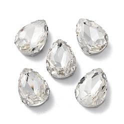Кристалл Каплевидная вышивка на стразах, многожильных ссылки, стекло горный хрусталь, с настройками зубцов из нержавеющей стали, аксессуары для одежды, граненые, кристалл, 18x13x6.5 мм, отверстие : 0.9 мм
