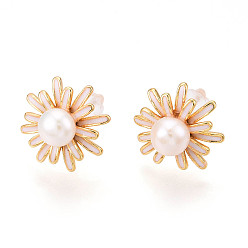 Настоящее золото 18K Серьги-гвоздики из натурального жемчуга в форме цветка из латуни, с 925 штырями стерлингового серебра, реальный 18 k позолоченный, 14 мм