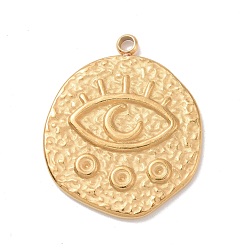 Золотой 304 подвески из нержавеющей стали, , плоский круглый с глазом и луной, золотые, 21.5x17x1.5 мм, отверстие : 1.2 мм