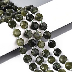 Chinese Jade Природные китайский нефрит бисер пряди, плоско-круглые, граненые, с бисером, 8~9x8~9x5~6 мм, отверстие : 1~1.2 мм, около 19~20 шт / нитка, 7.48~7.68'' (19~19.5 см)