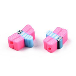 Hot Pink Handmade Polymer Clay Beads, Dragonfly, Hot Pink, 5~8.5x9~11.5x4.5~5mm, Hole: 1.2~1.6mm
