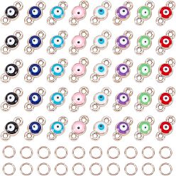 Mixed Color 160Pcs 8 Colors CCB Enamel Links Connectors, with Brass Jump Rings, Evil Eye, Mixed Color, 14x7x3.5mm, Hole: 1.8mm, 20pcs/color