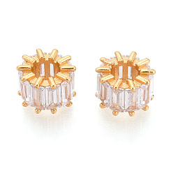 Настоящее золото 24K 925 бусины из стерлингового серебра с прозрачными кубическими цирконами, колонка, реальный 24 k позолоченный, 6~6.5x9 мм, отверстие : 4.8 мм