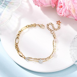 Морганит 304 браслеты из латунной цепочки и текстурированных цепочек из нержавеющей стали для женщин, с натуральными бусинами из морганита, 7-1/2 дюйм (19.2 см)