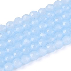 Светлый Стально-синий Стеклянные бусины, имитация нефрита , круглые, граненые, светло-стальной синий, 4x3.5~4 мм, отверстие : 0.6~0.8 мм, около 94~99 шт / нитка, 13.78~14.57'' (35~37 см)