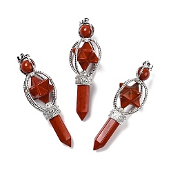 Красный Камень Натуральный красный яшма большие подвески, экологически чистая латунная находка, платина, без кадмия и без свинца, скипетр, 61x24 мм, отверстие : 7x4.5 мм