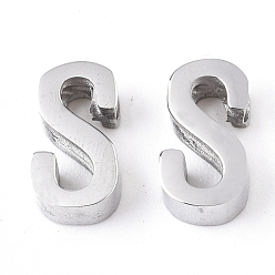 Letter S Anlaufgeschützt 201 Charms aus Edelstahl, Edelstahl Farbe, letter.s, 8x4.5x3 mm, Bohrung: 1.6 mm