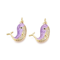 Средняя Орхидея Латунные микропаве прозрачные подвески с фианитом, прелести кита, с эмалью, золотые, средне орхидеи, 19x15x4 мм, отверстие : 3 мм, Перейти кольцо: 5x0.8 мм, внутренний диаметр: 3 мм