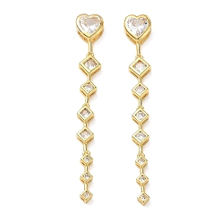 Clear Brass Micro Pave Cubic Zirconia Big Pendants, Heart with Rhombus Charms, Cadmium Free & Lead Free, Golden, Clear, 70x10x5mm, Hole: 4x3mm