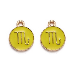 Скорпион Подвески из эмали и сплава, плоский круглый с созвездием / знак зодиака, золотые, Скорпион, 15x12x2 мм, отверстие : 1.5 мм