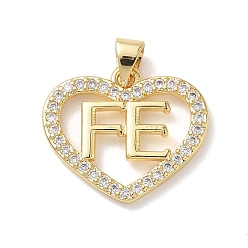 Настоящее золото 18K Латунные микропаве прозрачные подвески с фианитом, сердце с подвесками, стойки покрытие, долговечный, без кадмия и без свинца, реальный 18 k позолоченный, 17.5x20x2.5 мм, отверстие : 4.5x3.5 мм