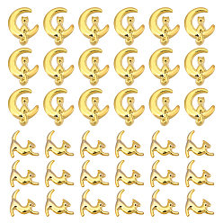 Золотой 120 шт 2 стиль кабошоны из сплава, принадлежности для наполнения эпоксидной смолой, форма луны и кошки, Для изготовления ювелирных изделий из смолы, золотые, 6.5~9x6.5~7.5x1 мм, 60 шт / стиль