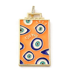 Темно-Оранжевый Кулон из латуни микропаве с фианитами и эмалью, без кадмия, без никеля и без свинца, прямоугольные, темно-оранжевый, 45.5x25.5x2.5 мм, отверстие : 4.5 мм