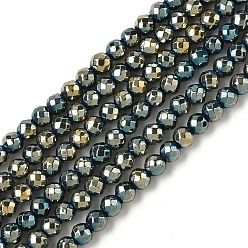 Светло-Золотое Покрытие Гальванизировать немагнитных синтетический гематит бисер пряди, класс А, вакуумное покрытие pvd, граненые, круглые, свет позолоченные, 4 мм, отверстие : 1 мм, около 105 шт / нитка, 15.7 дюйм (40 см)