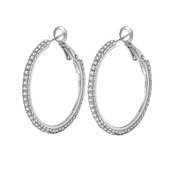 Платина Латунные серьги обруча, со стразами, платина, 50 мм