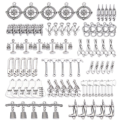 Antique Silver Tibetan Style Pendants, Mixed Shapes, Antique Silver, 75pcs/box