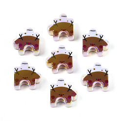 Олень УФ-покрытие, непрозрачные, напечатанные, акриловые европейские бусины, пазл с рождественским узором, большое отверстие шарик, олень, 23~23.5x23.5x10 мм, отверстие : 5.5~6 мм