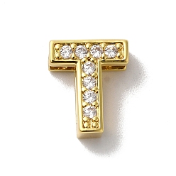 Letter T Латунные микро проложить кубического циркония бусы, без свинца и без кадмия, долговечный, реальный 18 k позолоченный, Письмо T, 12x10x5 мм, отверстие : 8.5x2 мм
