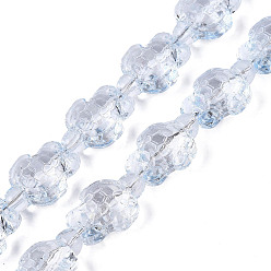 Light Blue Transparent Glass Beads Strands, Turtle, Dyed & Hearted, Light Blue, 17.5~18.5x13.5~14x8~8.5mm, Hole: 1~1.2mm, about 40~45pcs/strand, 26.77~30.12 inch(68~76.5cm)