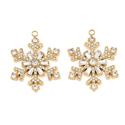 Crystal 304 Stainless Steel Rhinestone Pendants, Snowflake Charms, Ion Plating(IP), Real 18K Gold Plated, Crystal, 29x23x4mm, Hole: 1.8mm
