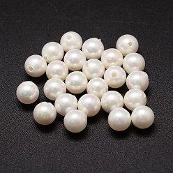 White Shell Pearl Beads, Round, Grade A, Half Drilled, White, 8mm, Hole: 1mm