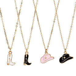 Mixed Shapes 4 шт. 4 стили ковбойская тема шляпа и туфли сплав эмаль кулон ожерелья комплект для женщин, золотые, 20.47~21.02 дюйм (52~53.4 см), 1 шт / стиль