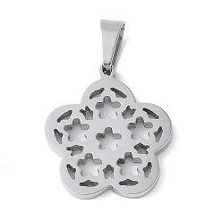 Нержавеющая Сталь Цвет 304 подвески из нержавеющей стали, полые цветок прелести, анти-тускнение, цвет нержавеющей стали, 17.5x15.5x2 мм, отверстие : 5.5x3.5 мм