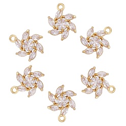 Золотой 6 кусочки цветка, прозрачный кубический цирконий, подвеска, подвеска, латунная цветочная подвеска, долговечная гальваническая подвеска для ювелирных изделий, ожерелья, сережек, ремесел, золотые, 13.5 мм, отверстие : 1.5 мм