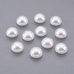 White ABS Plastic Imitation Pearl Cabochons, Half Round, White, 10x5mm