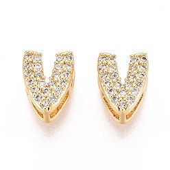 Letter V Латунные микропаве из прозрачного кубического циркония, буквы, без никеля , Буква V, 9x7x5 мм, отверстие : 3 мм