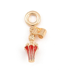 Real 18K Gold Plated Brass Enamel European Dangle Charms, Large Hole Charms, Umbrella Scroll, Red, Real 18K Gold Plated, 31mm, Hole: 5mm