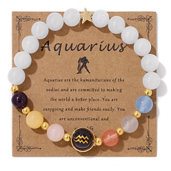Водолей Эластичные браслеты с круглыми драгоценными камнями и бисером созвездия для женщин и мужчин, Водолей, 7-1/2 дюйм (19 см)