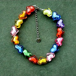 Разноцветный День святого Валентина акриловые бусины в бусинах бисерные ожерелья в форме сердца с цепочками на концах из сплава, платина, красочный, 12.99 дюйм (33 см)