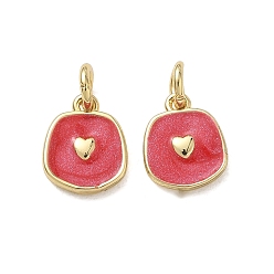 Rot Messing Emaille-Anhänger, Nuggets mit Herzanhängern, mit Glitzerpulver, cadmiumfrei und bleifrei, Gestell, langlebig überzogen, echt 18 k vergoldet, rot, 11x9x2 mm, Bohrung: 3 mm