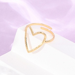Golden 304 Stainless Steel Cuff Open Rings, Hollow Heart, Ion Plating(IP), Golden, Heart: 19x16mm, Inner Diameter: 19mm