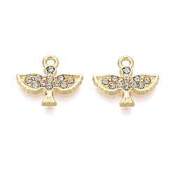 Light Gold Подвески из сплава и страза, птица, без свинца и без кадмия, золотой свет, 13.5x16x2 мм, отверстие : 1.6 мм