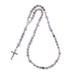 Камень Карты Браслет с подвеской в виде креста, браслет из натурального камня с четками и бусинами, 19-3/4 дюйм (50 см)