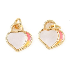 Настоящее золото 18K Латунь эмаль прелести, с раковиной и прыгать кольцо, шарма сердца, реальный 18 k позолоченный, 10.5x9x2 мм, отверстие : 2.2 мм