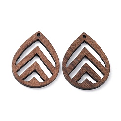 Teardrop Подвески из орехового дерева, вырезанные лазером, полые прелести, неокрашенными, слеза, 37.5x28x2.5 мм, отверстие : 1.6 мм